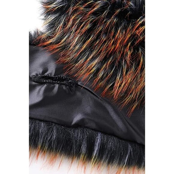 🆕 Luxury Black Gold Vegan Fur Collar Wrap Winter Cloak Bridal Wedding Cover Up - Picture 4 of 6